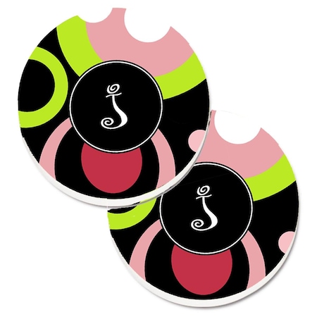 Carolines Treasures Letter J Monogram Retro in Black Set of 2 Cup Holder Car Coaster AM1002-JCARC